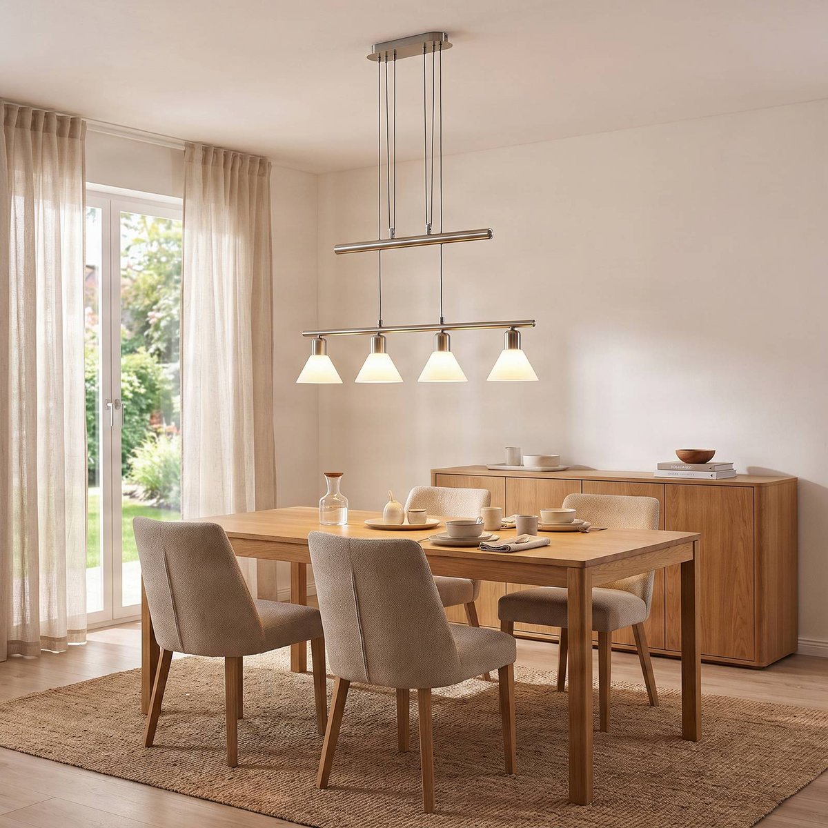Suspension en métal moderne, Delira blanc, nickel satiné, LINDBY