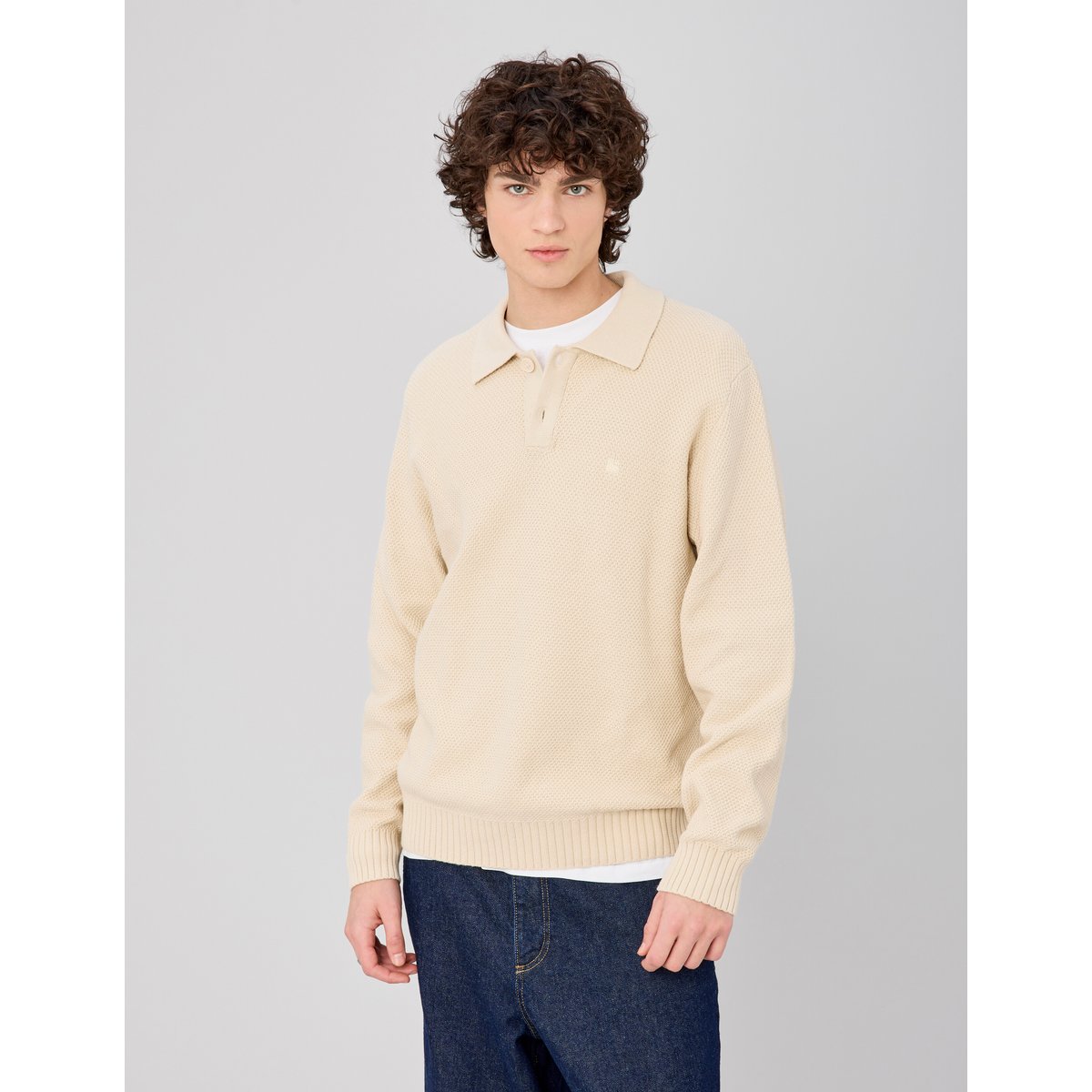 Pull col polo blanc cassé, BZB