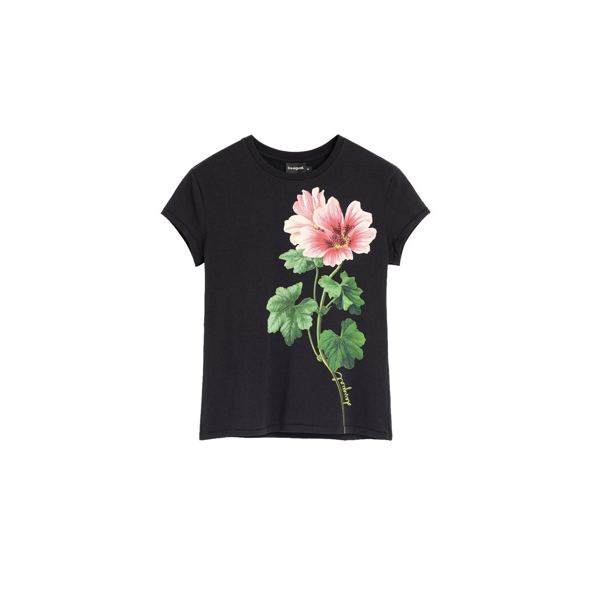 T-shirt imprimé à fleurs noir, DESIGUAL