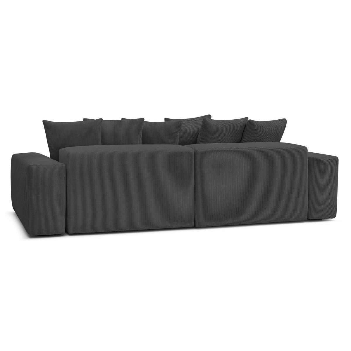 Canapé d'angle convertible 5 places en velours côtelé avec pouf, VOLTAIRE gris foncé, BOBOCHIC
