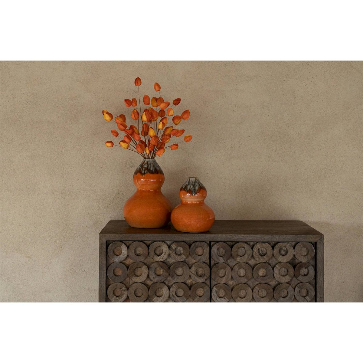 Vase en céramique orange et marron, RECOLLECTION