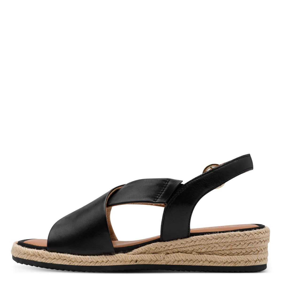 Sandale à talon en cuir noir, TAMARIS