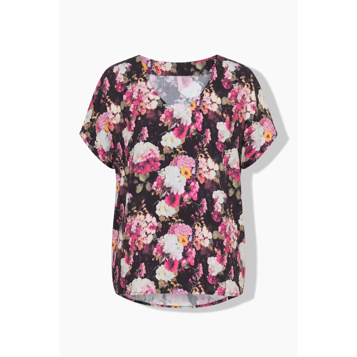 Chemisier ample, motif hortensias rose vif fuchsia, STUDIO UNTOLD