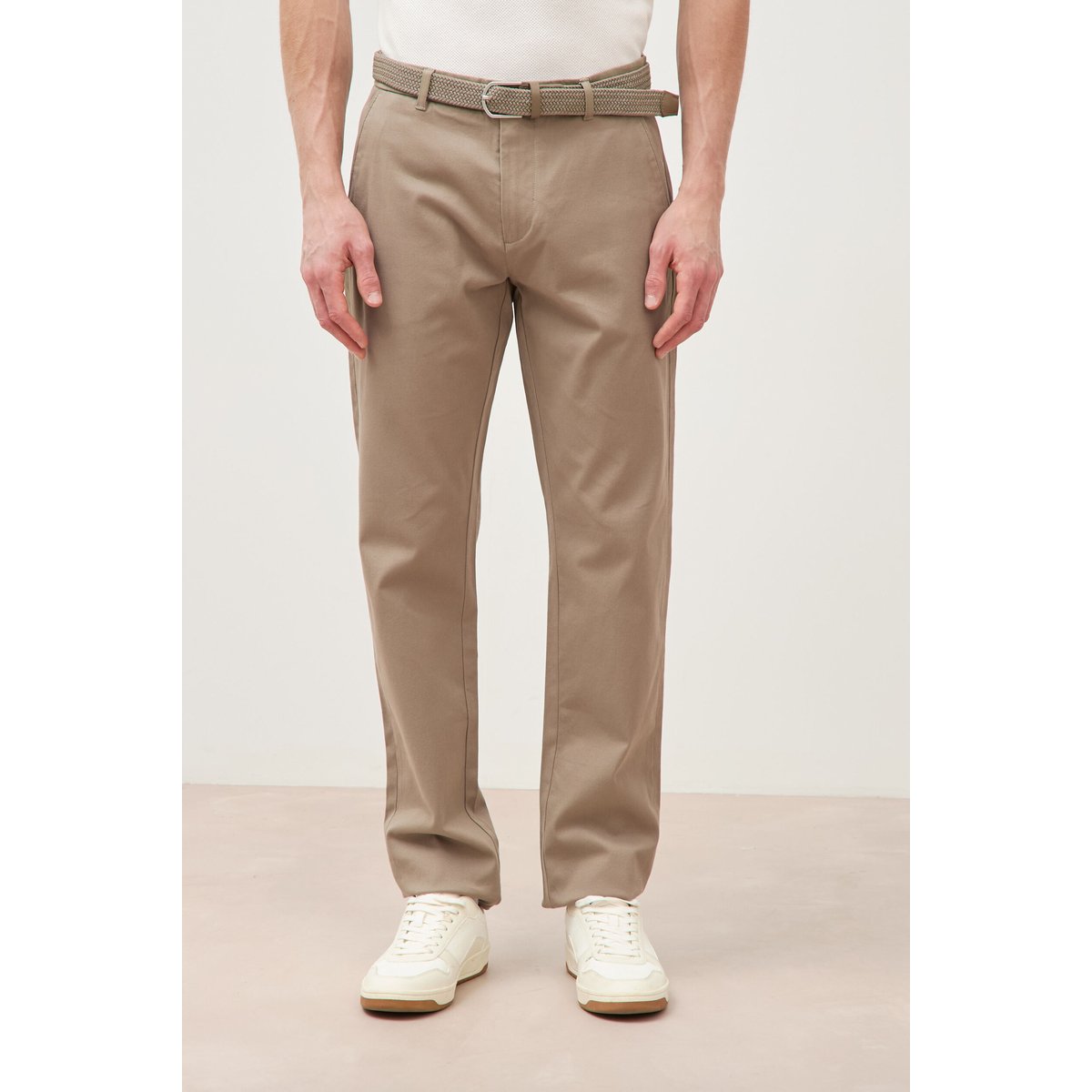 Pantalon straight longueur 32 ceinture taupe, BONOBO