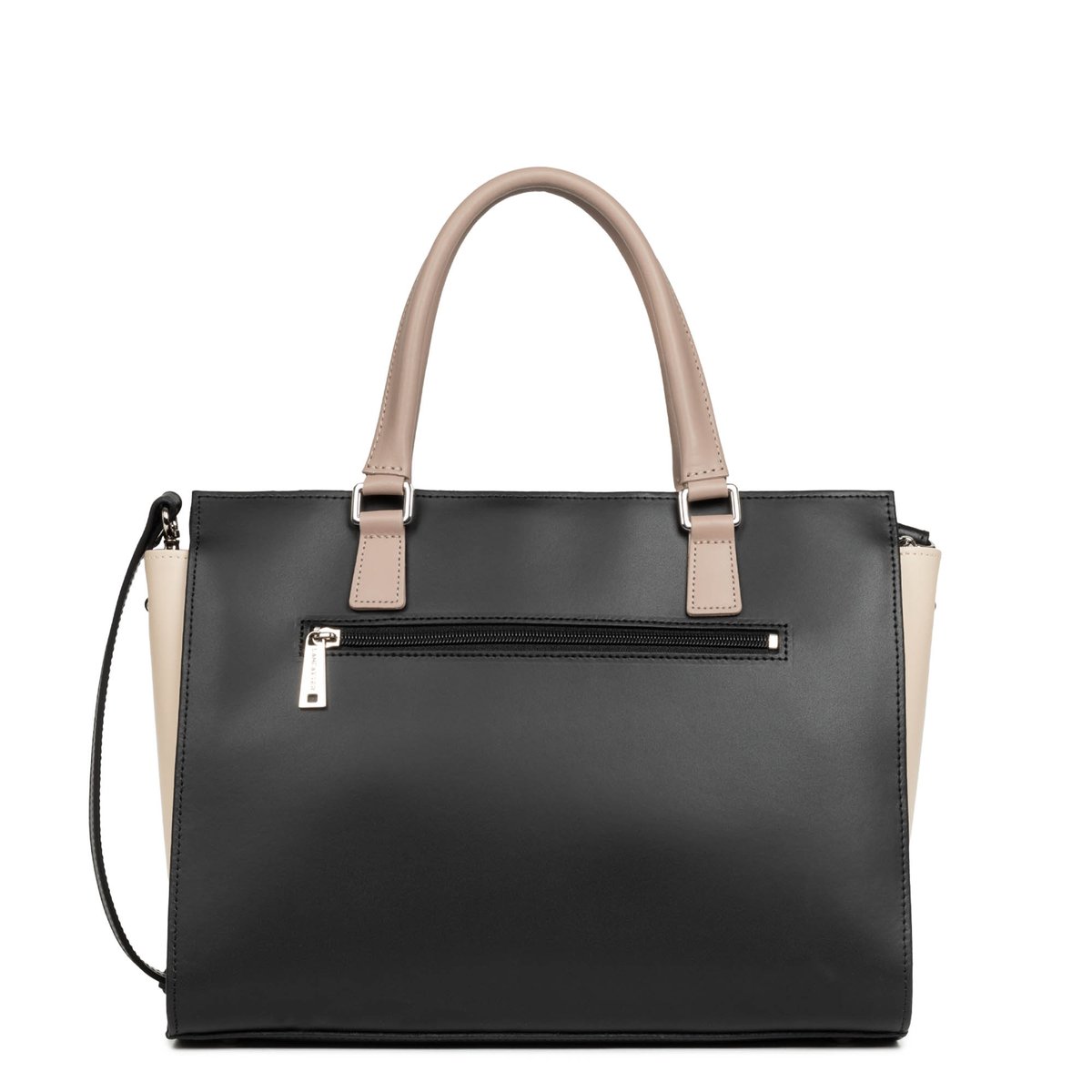 Grand sac cabas main, Made in France SMOOTH noir - nude clair - nude foncé, LANCASTER