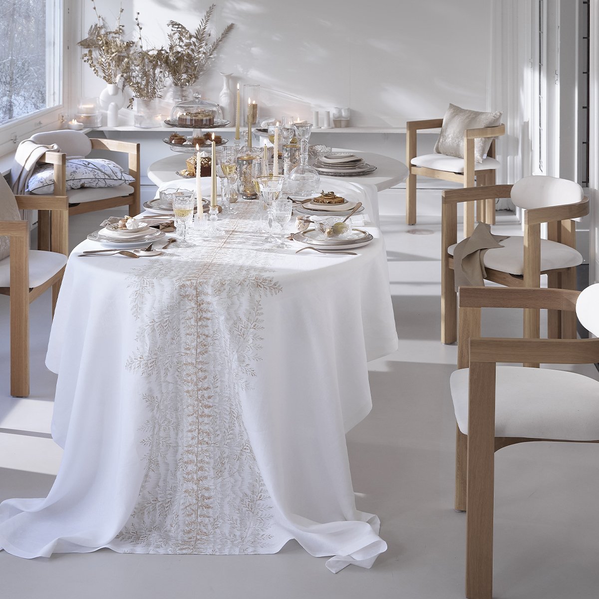 Nappe imprimée en lin, FOSSILE blanc grège, ALEXANDRE TURPAULT