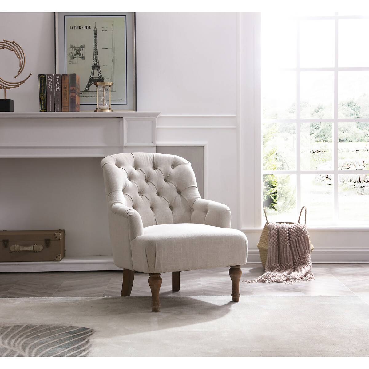 Bonnie Textured Linen Buttoned Accent Chair cream, ÉDITÉ