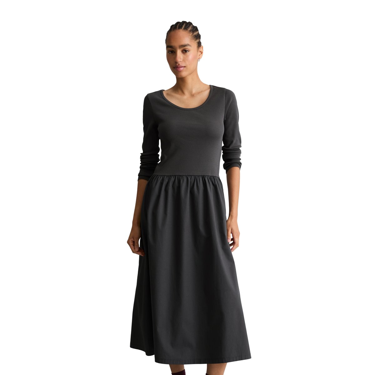 Robe évasée en jersey avec une jupe en popeline de coton gris, MARC O’POLO DENIM