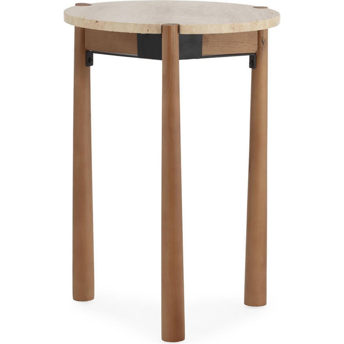 Table d'appoint ronde travertin et bouleau naturel et noir, RECOLLECTION