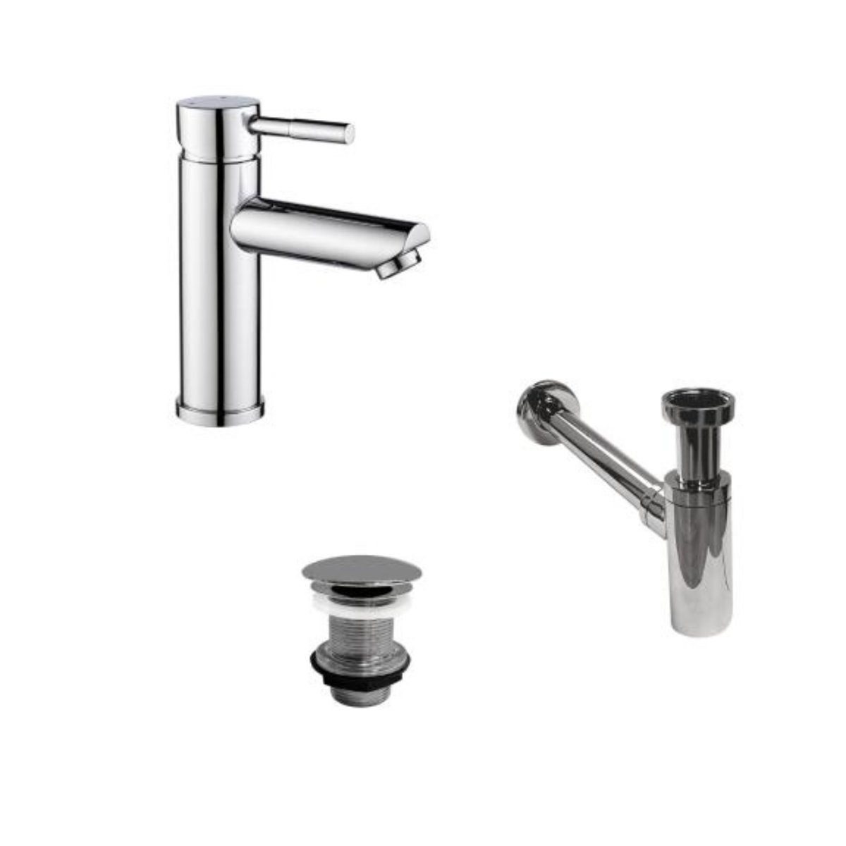 Robinet bec bas TAP + bonde LIV + siphon SIMON chromé, MOB IN