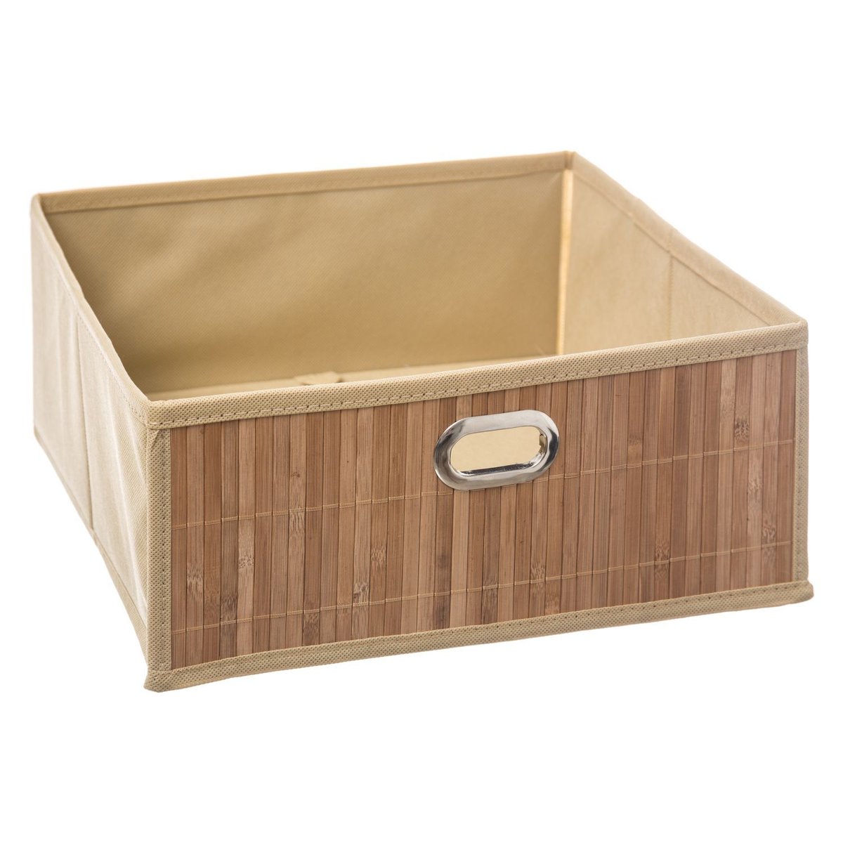 Lot de 2 boîtes de rangement en bambou et tissu MIX'N MODUL beige, TOILINUX