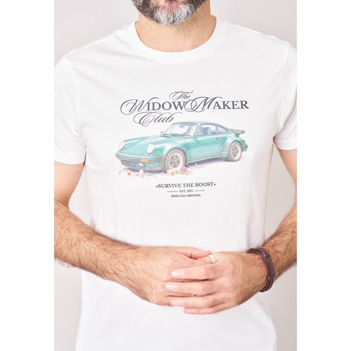 T-shirt regular homme en 100% coton imprimé voiture vintage  GREENCAR natural, DEELUXE