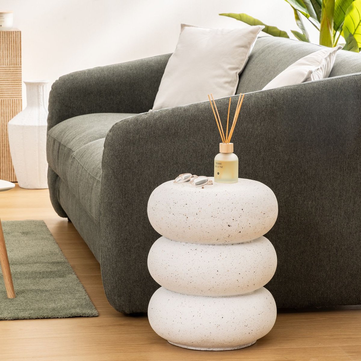 Table d'appoint ronde STONETO blanc, ATMOSPHERA