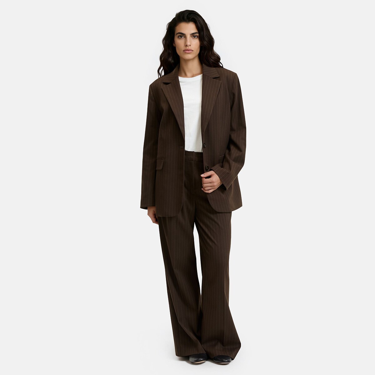 Oversized Striped Blazer brown stripes/ecru, LA REDOUTE COLLECTIONS
