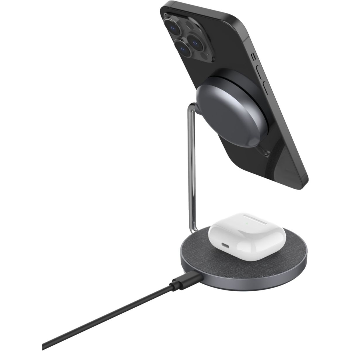 Chargeur stand compatible Qi2/MagSafe 2 en 1 15W couleur unique, ADEQWAT