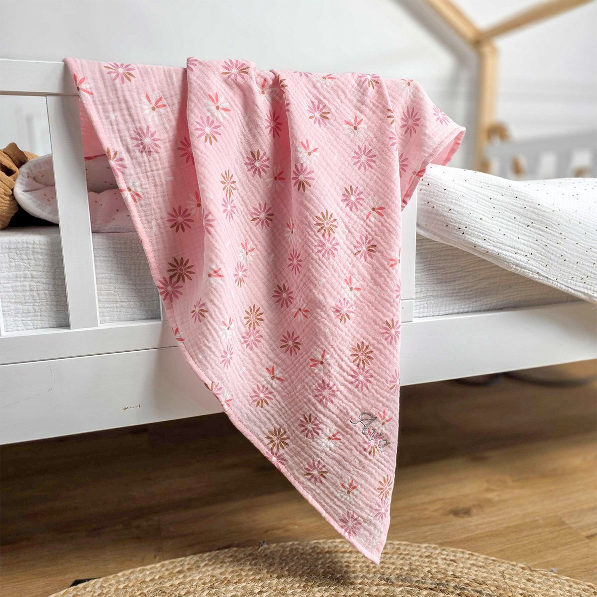 Maxi lange en gaze de coton MELODY rosella imprimé floral, rose, SEVIRA KIDS