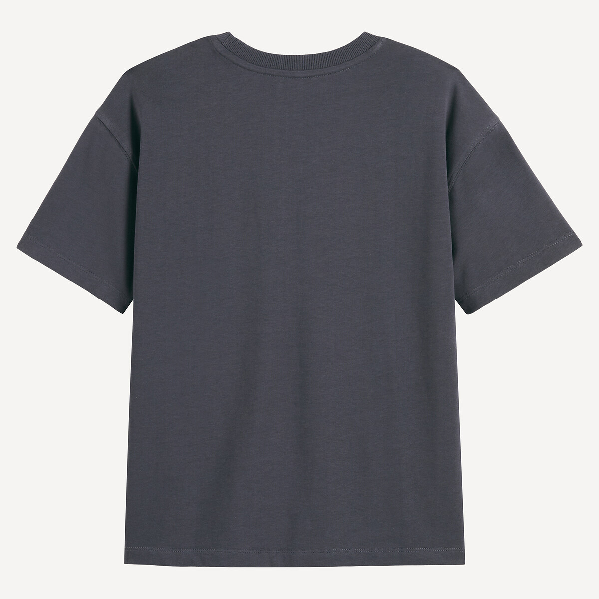 Oversized T-shirt, ronde hals, korte mouwen, geborduurd motief, in zware jersey donkergrijs, LA REDOUTE COLLECTIONS
