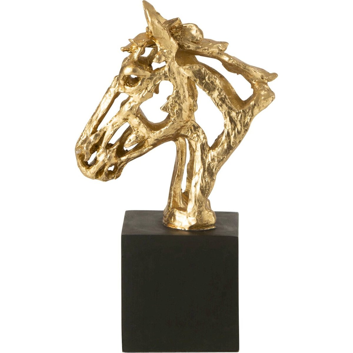 Sculpture cheval sur socle en résine doré et noir, RECOLLECTION