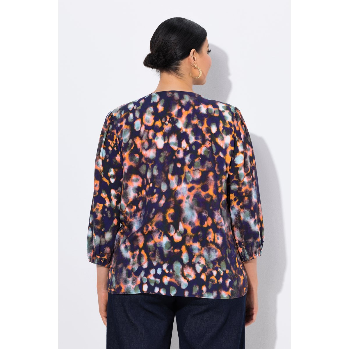 Blouse avec imprimé, cordon à froncer marine, ULLA POPKEN