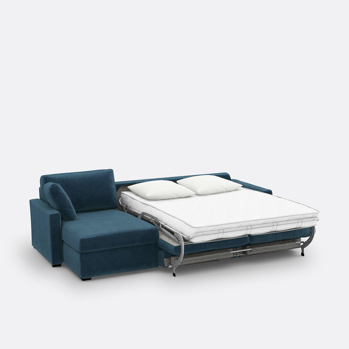 Canapé d'angle, convertible, 4 places, en velours, mousse, TIMOR bleu de prusse, LA REDOUTE INTERIEURS