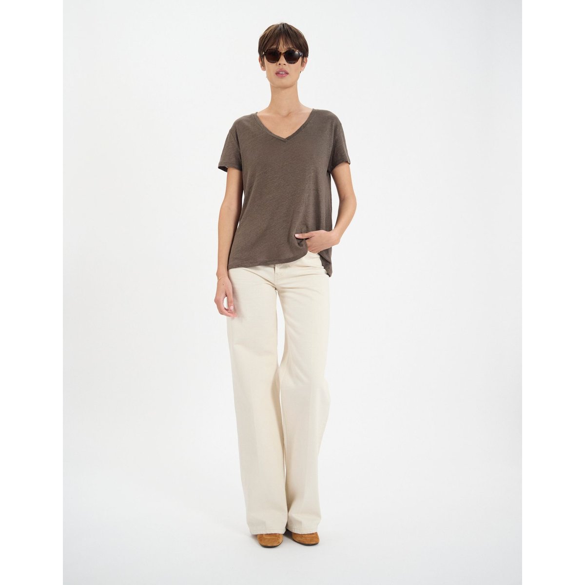 T-shirt Apolline en lin marine khaki, INES DE LA FRESSANGE PARIS