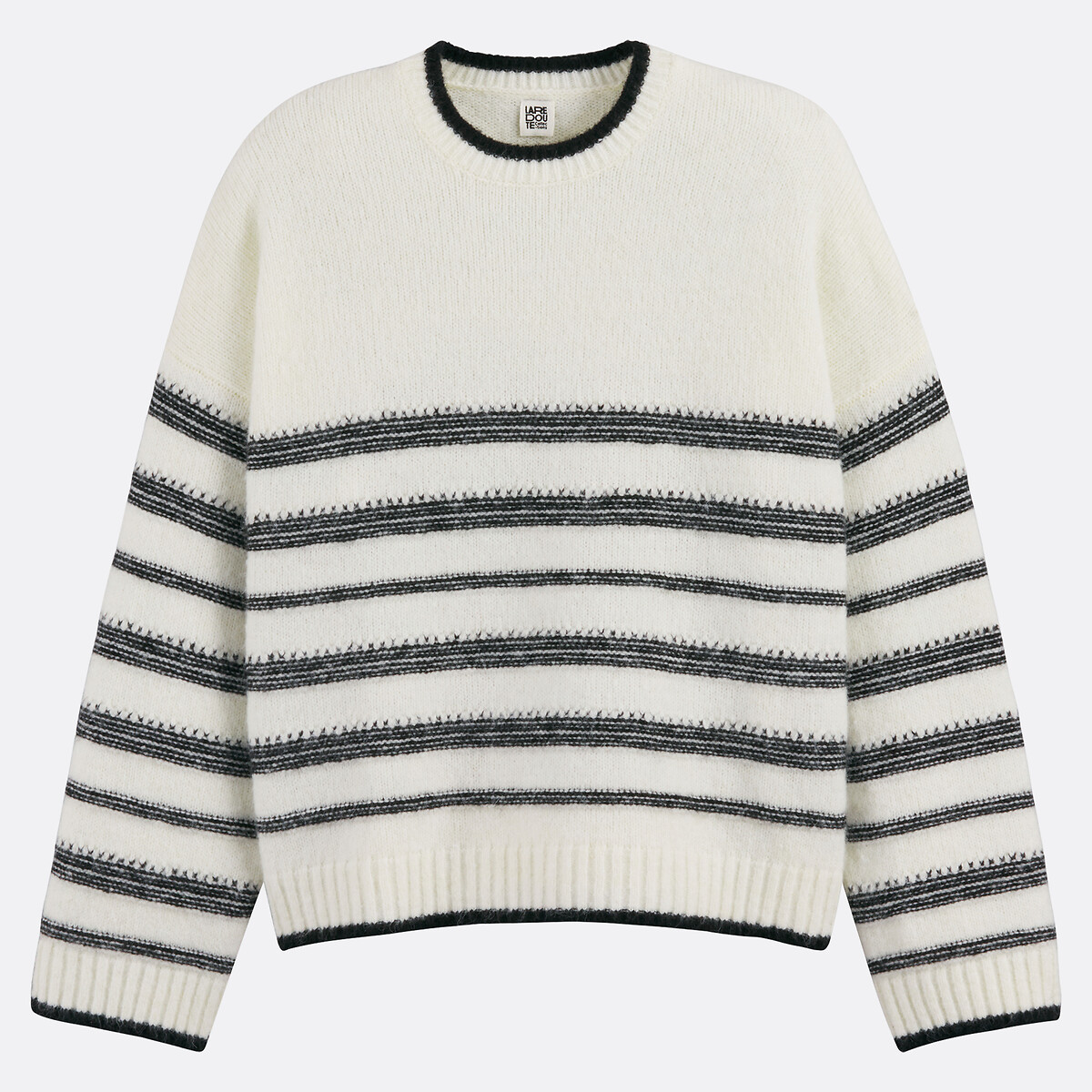 Striped Crew Neck Jumper in Chunky Knit ivory, LA REDOUTE COLLECTIONS