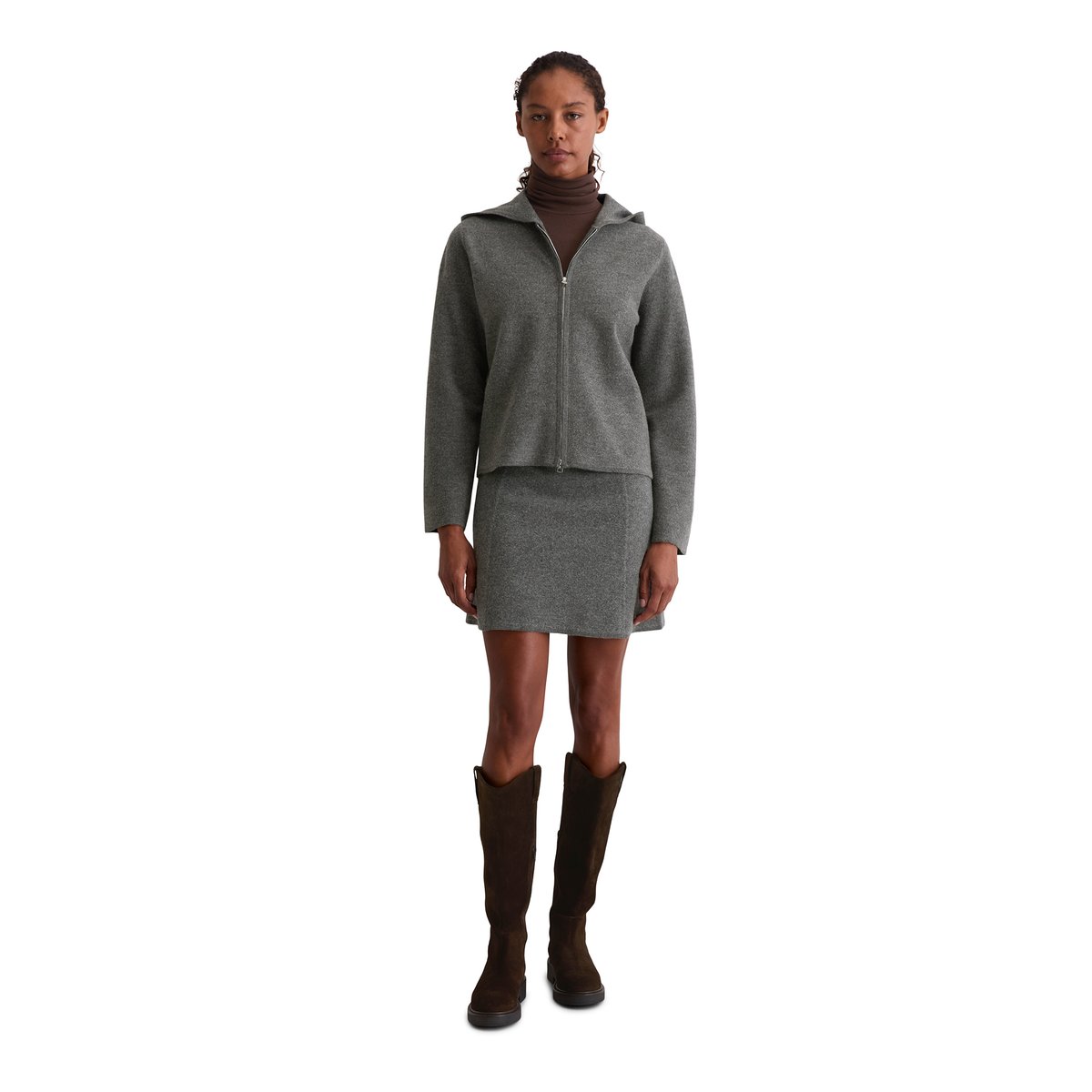 Cardigan zippé loose en laine bouillie gris, MARC O'POLO