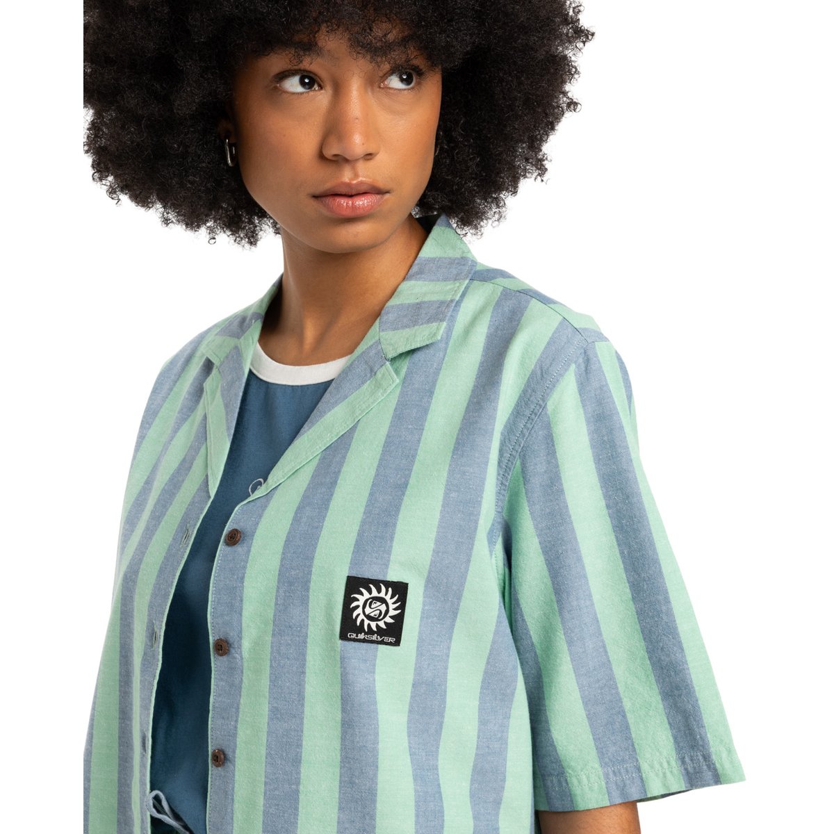 Chemise à manches courtes DAD vert green spruce stripe, QUIKSILVER