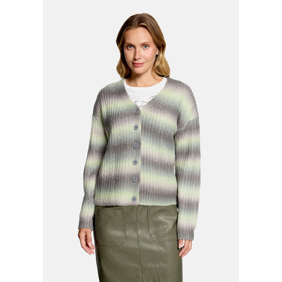 Cardigan en maille à encolure en v khaki/cream, CARTOON