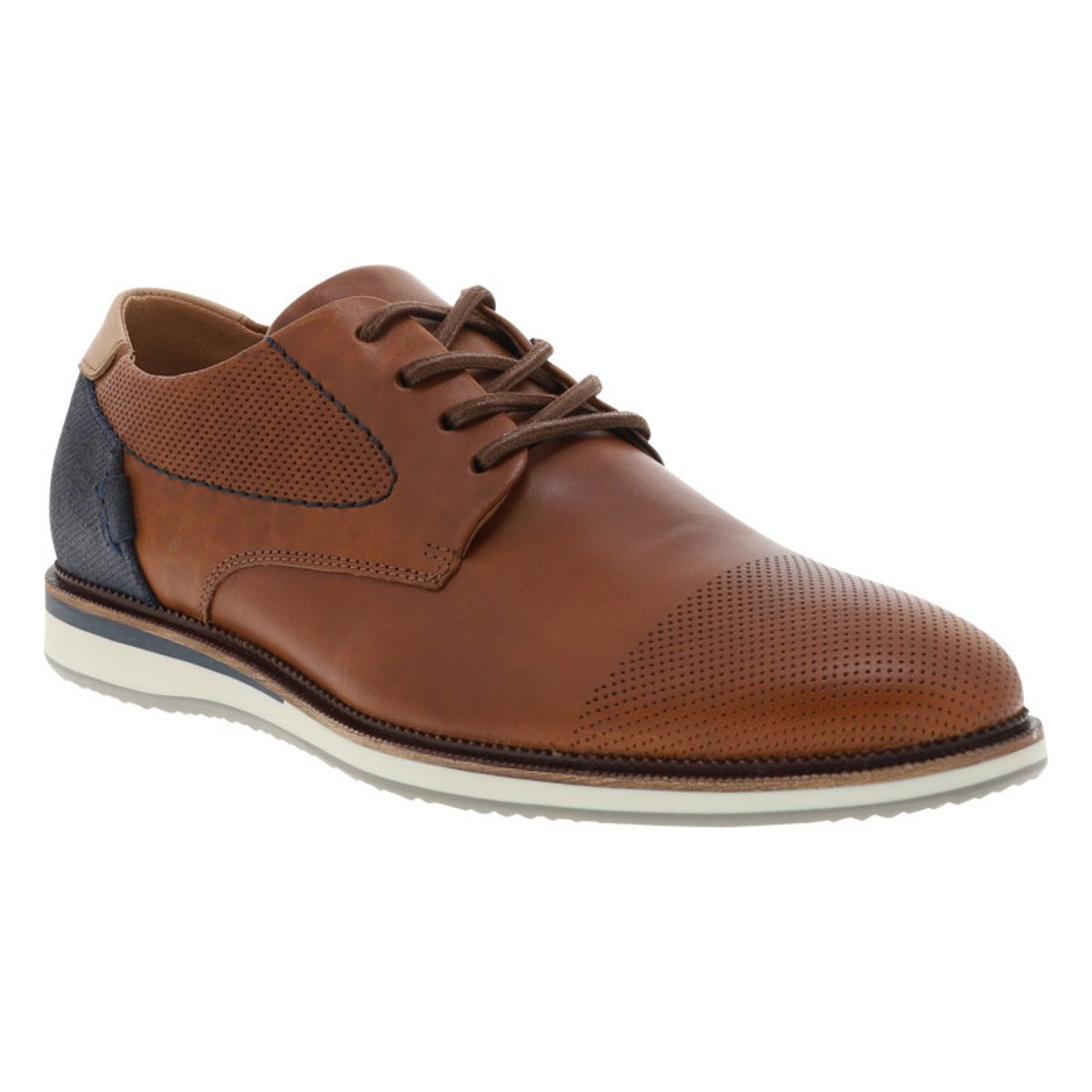 Sneakers en cuir cognac à talon plat et des surpiqûres marine brun, BULLBOXER