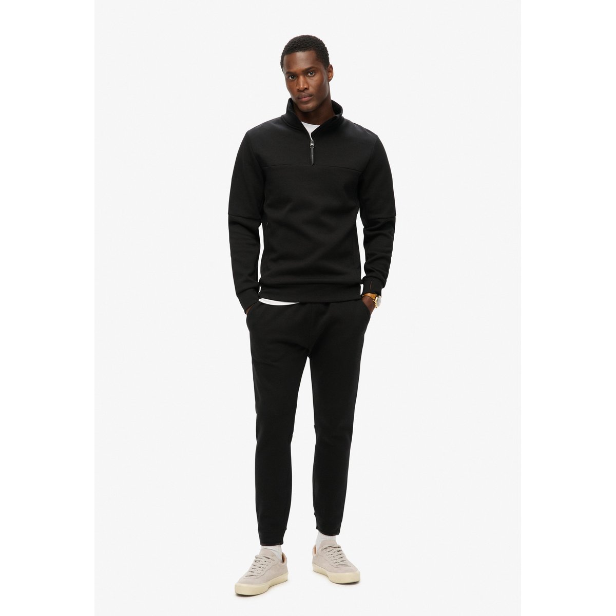 Sweat ample à col zippé Tech noir, SUPERDRY