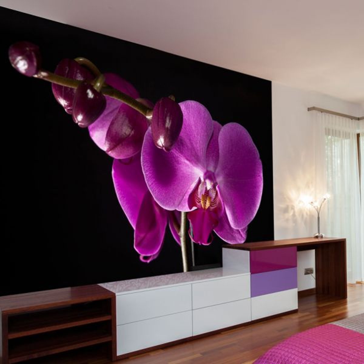 Papier peint intissé panoramique Fleurs élégant orchidée noir, EDEN