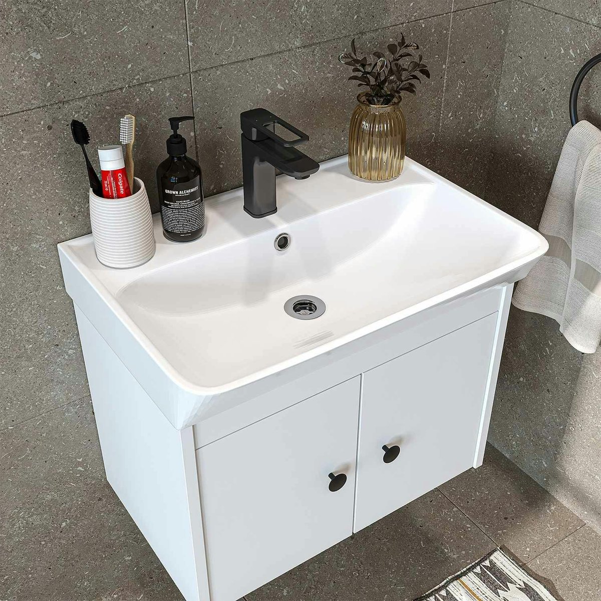 Meuble vasque suspendu 2 portes 60 cm JUSA blanc, PIER IMPORT