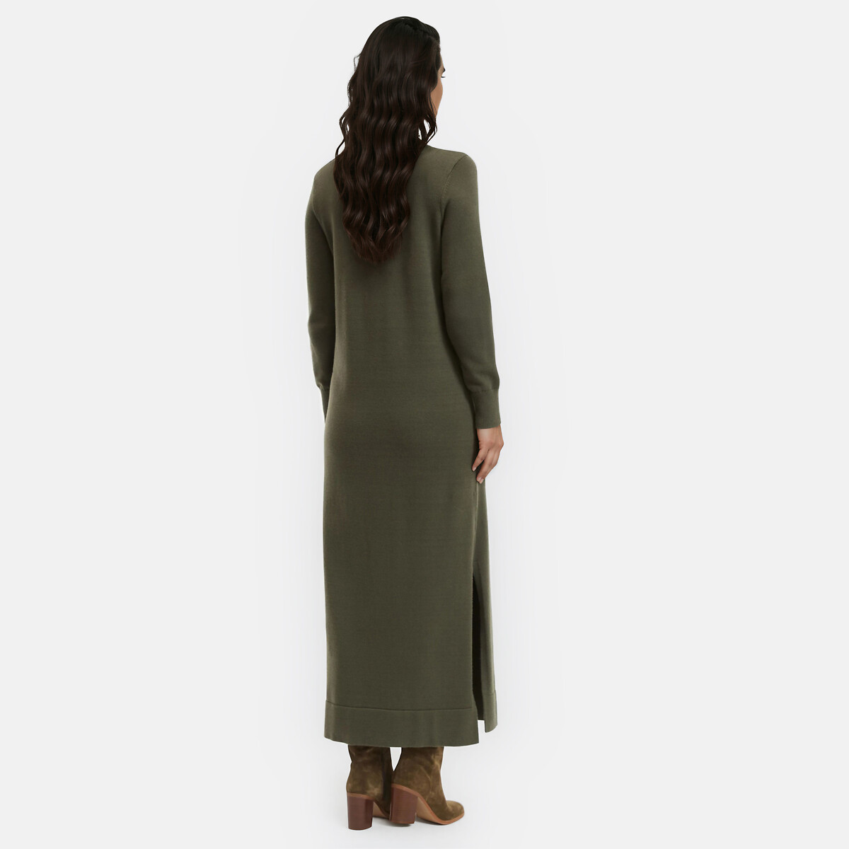 Maxi Jumper Dress with Long Sleeves khaki green, LA REDOUTE COLLECTIONS