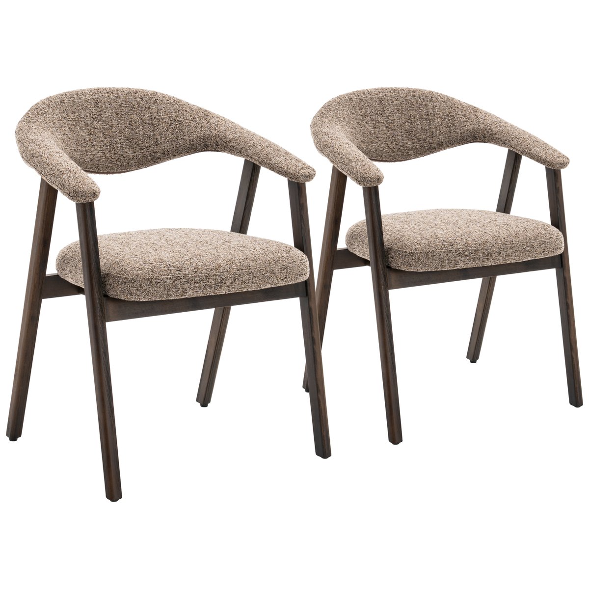 Lot de 2 chaises en bois et tissu chiné, BARBARA taupe, bois foncé, HAPPY GARDEN