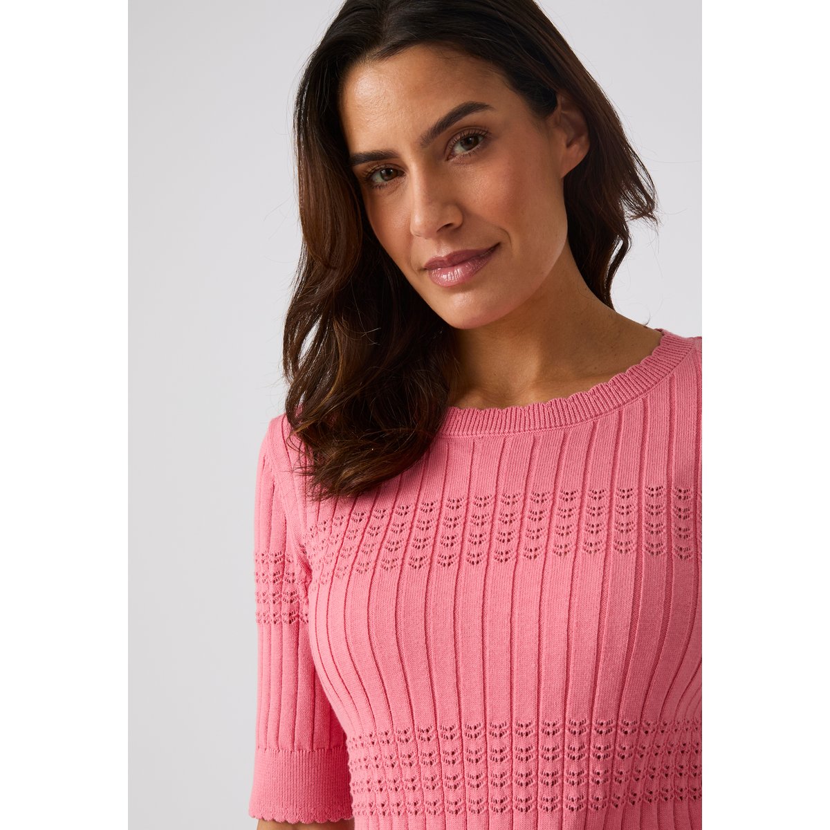 Pull à côtes ajourées rose, DAMART