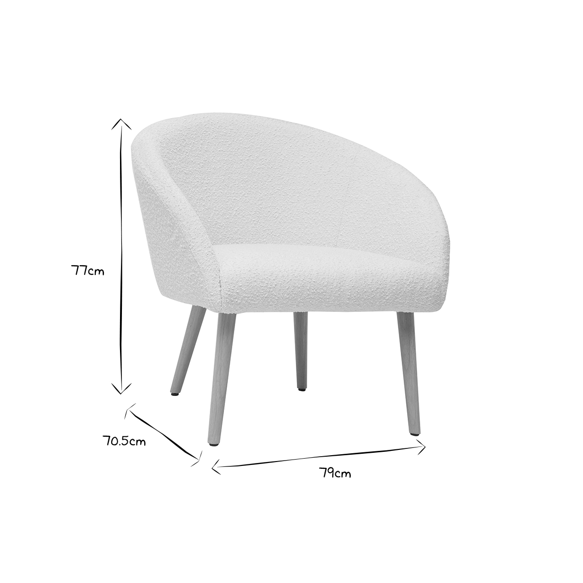 Fauteuil scandinave pieds bois OLIVIA blanc, MILIBOO