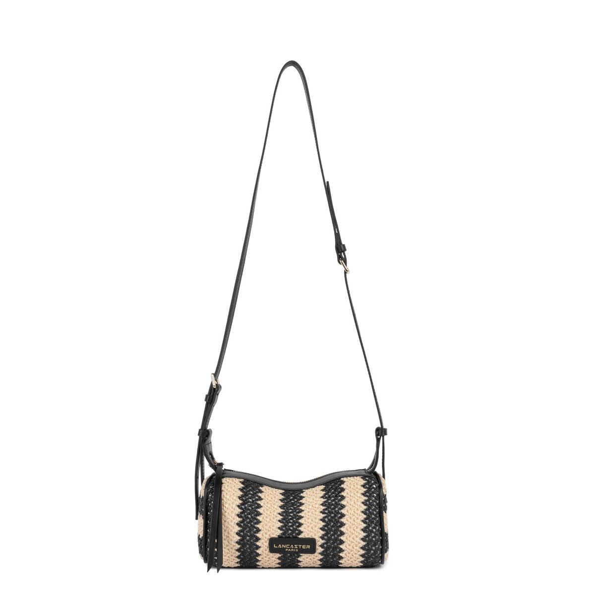 Petit sac rectangle MINI OSIER noir rayures, LANCASTER