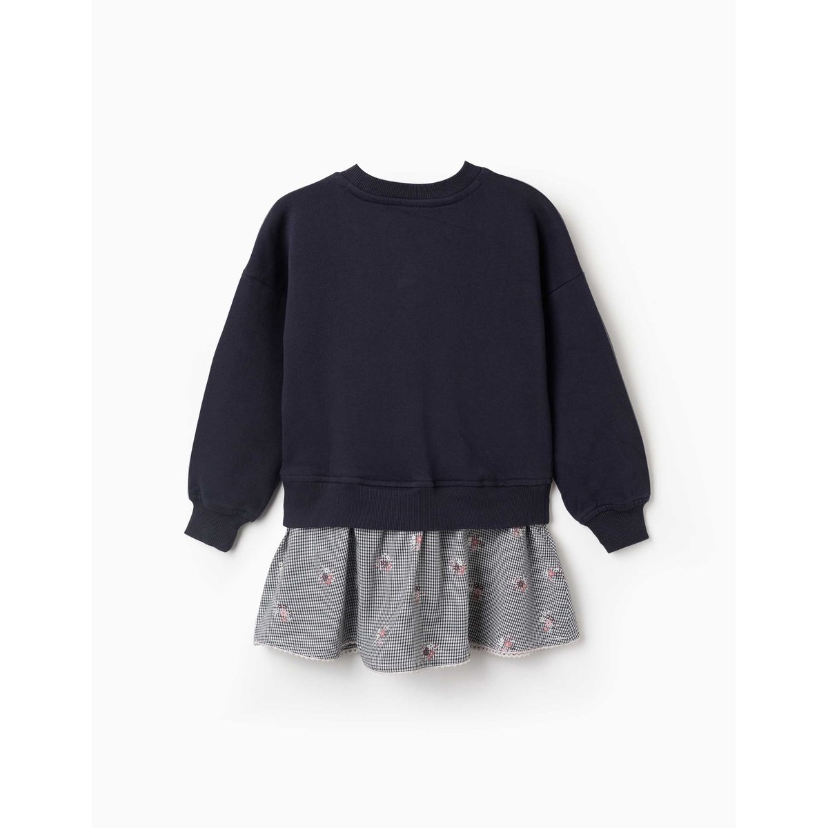 Robe bi-matière en coton avec motif Vichy bleu foncé, ZIPPY