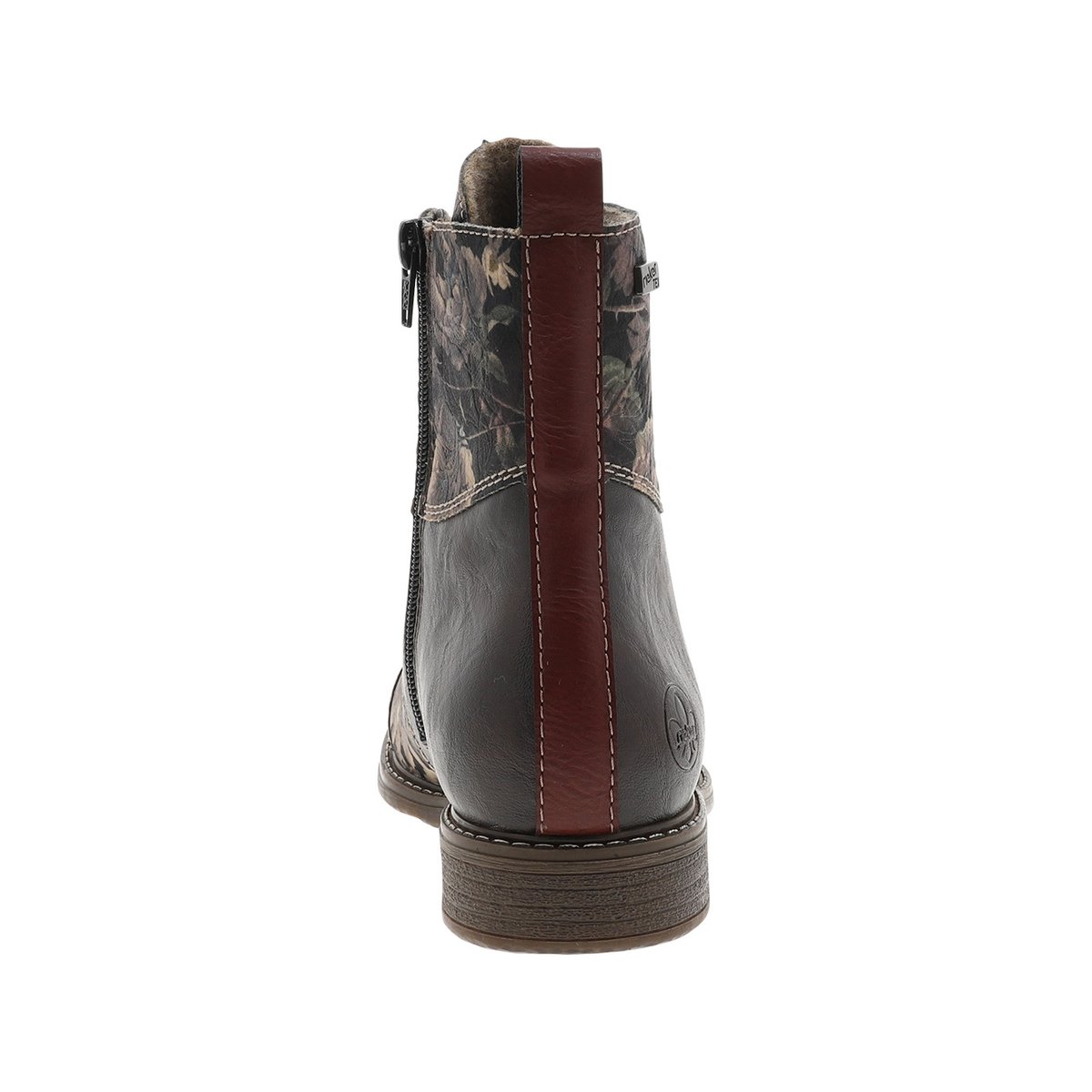 Bottines marron à talon plat ornées d'un empiècement à motif floral marron, RIEKER