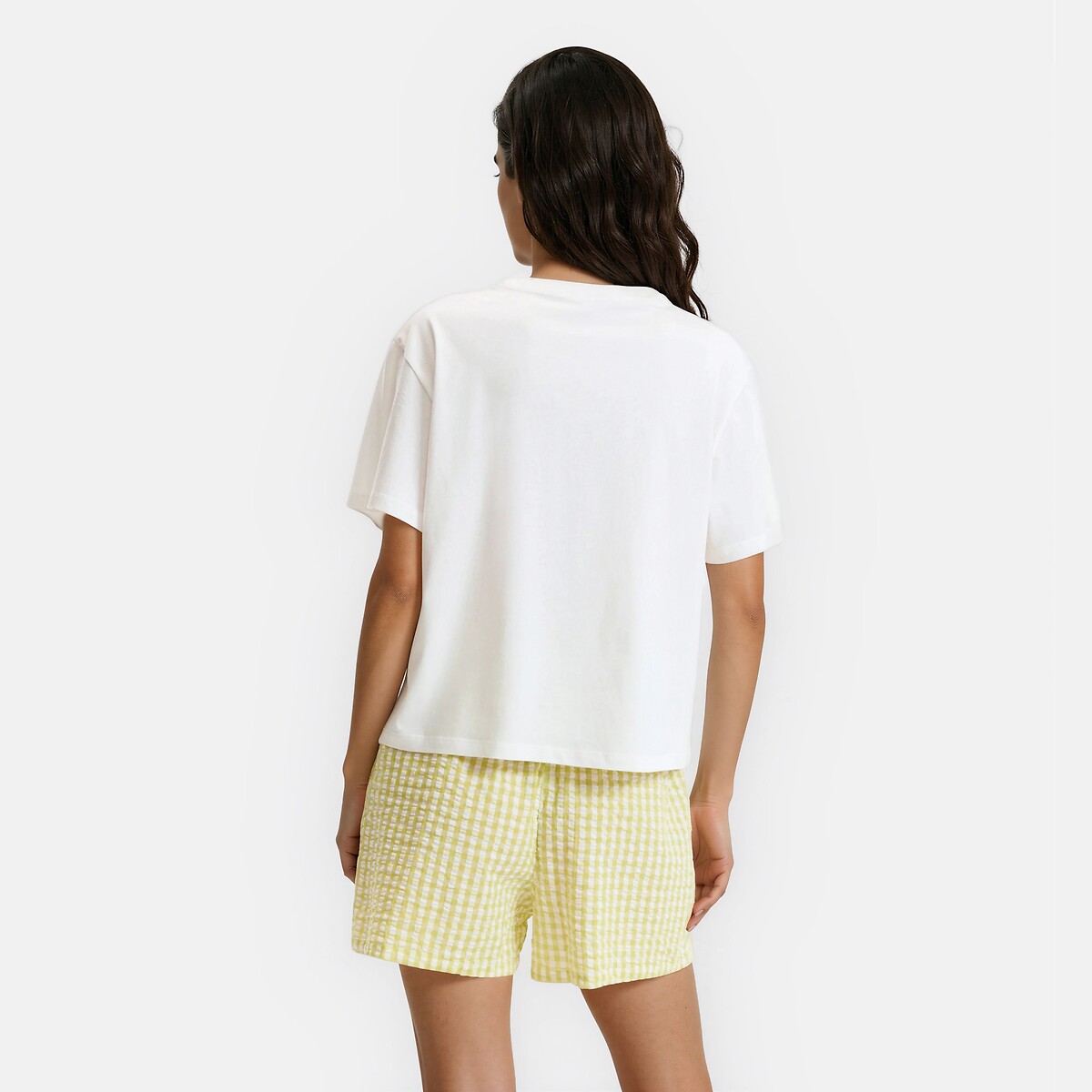 Pyjashort, en popeline seersucker vichy, Signature AIMEE vert anis, LA REDOUTE COLLECTIONS