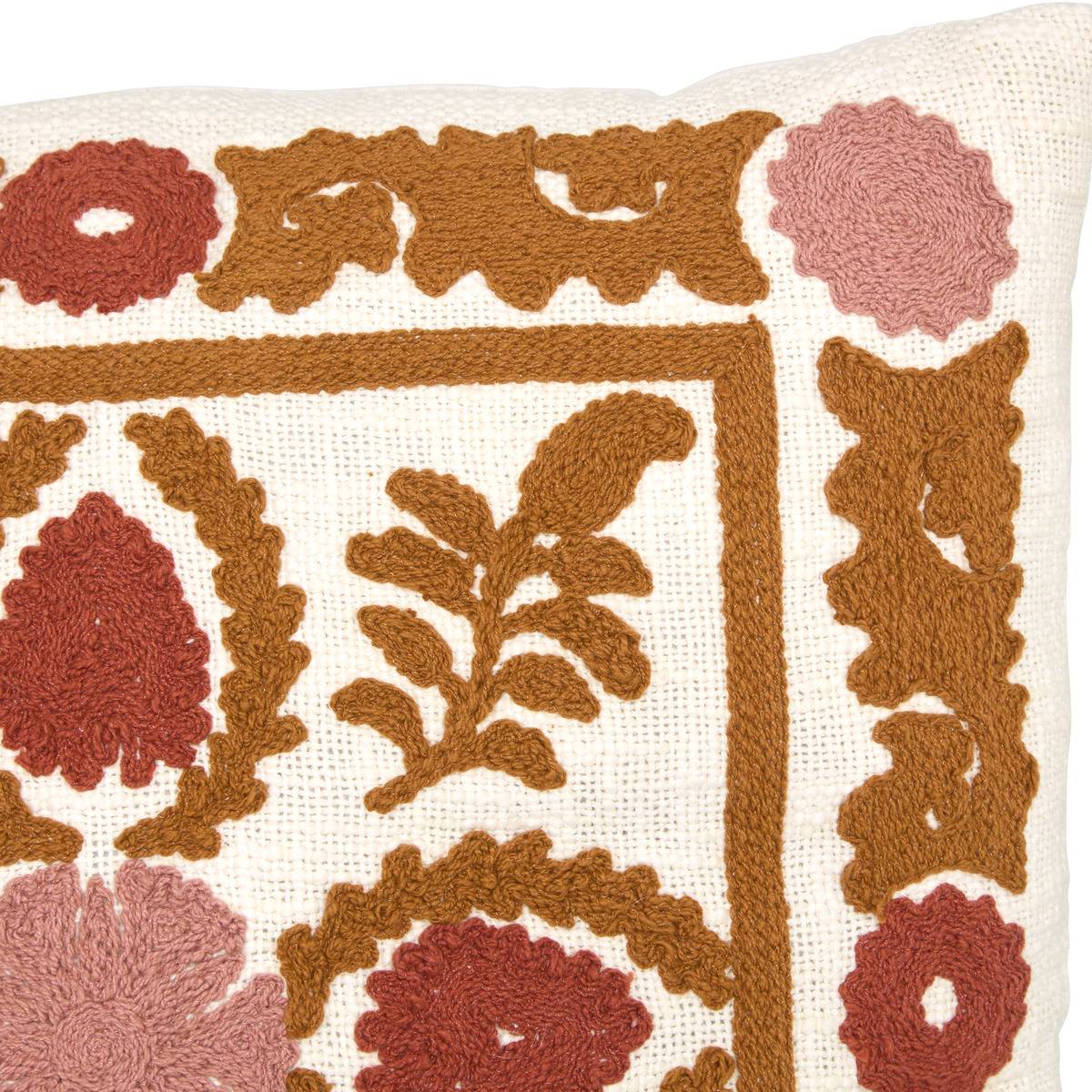 Coussin déhoussable en coton brodé SIENNA multicolore, ATMOSPHERA