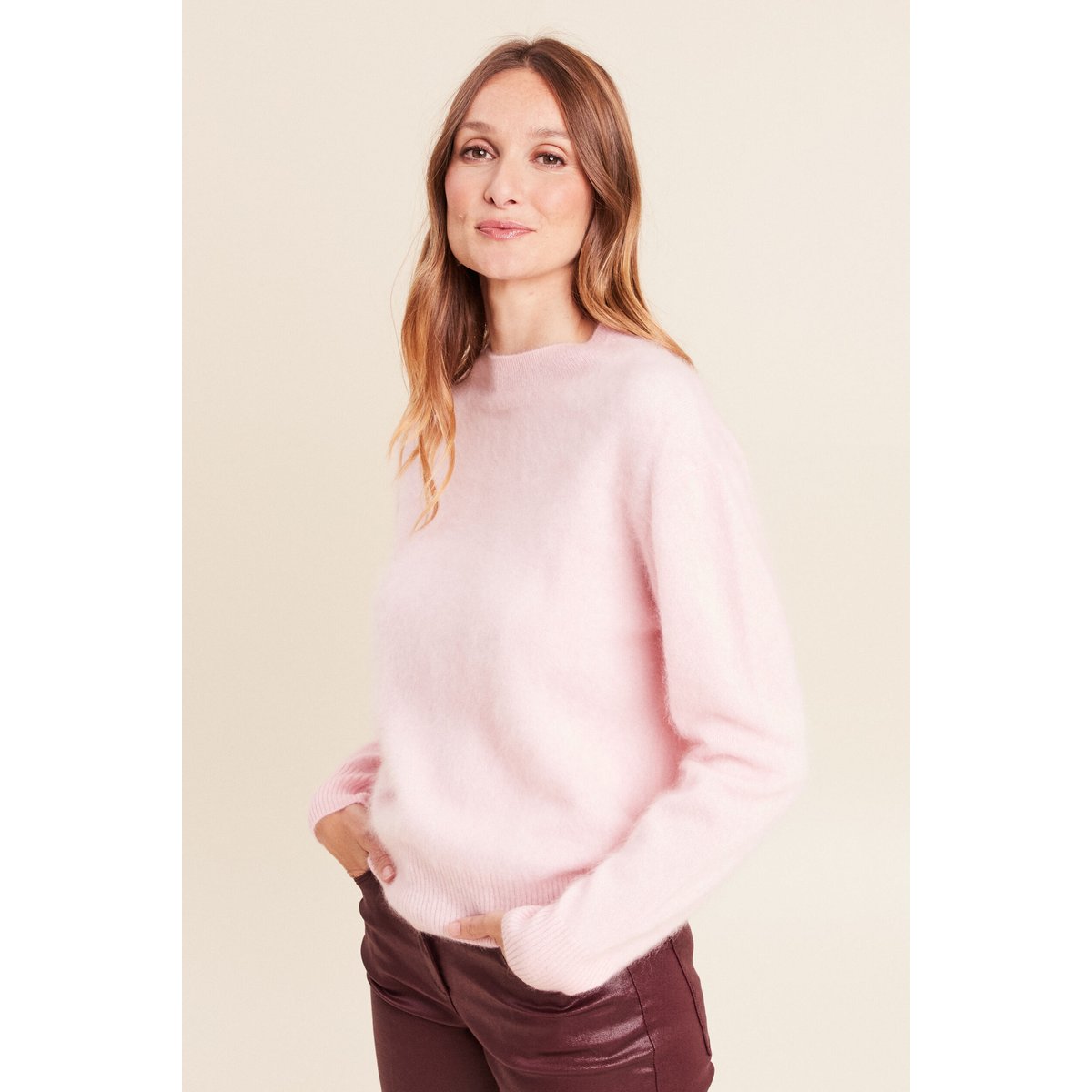 Pull cachemire col montant rose, BREAL