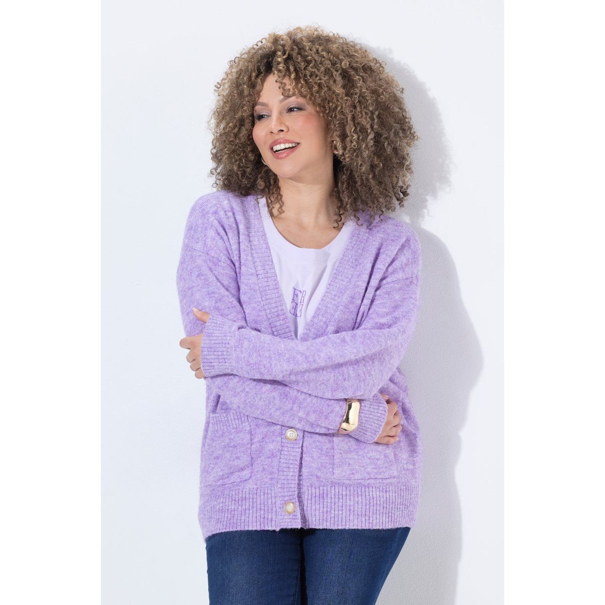 Cardigan en laine mélangée violet, ULLA POPKEN