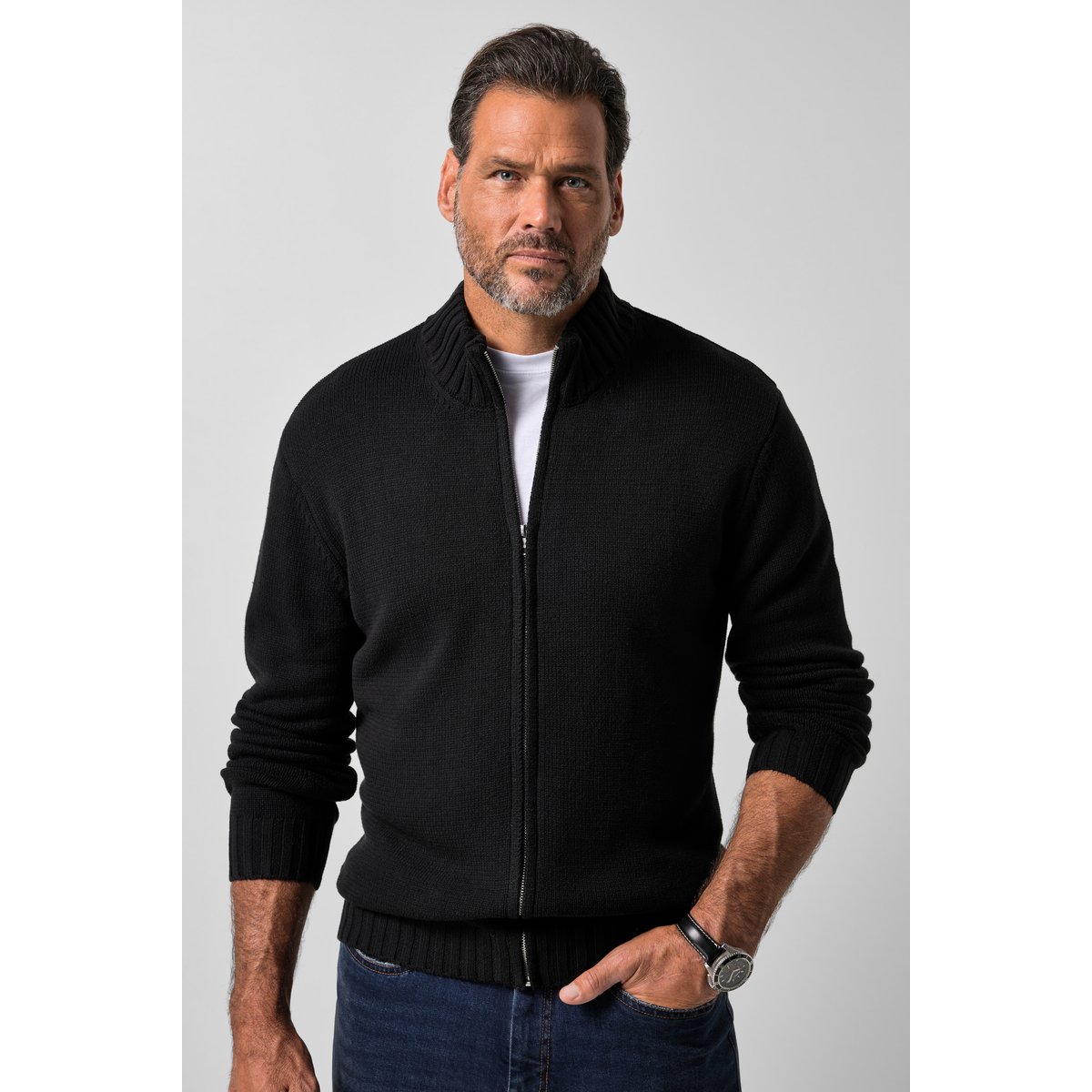 Cardigan, maille de coton noir, JP1880