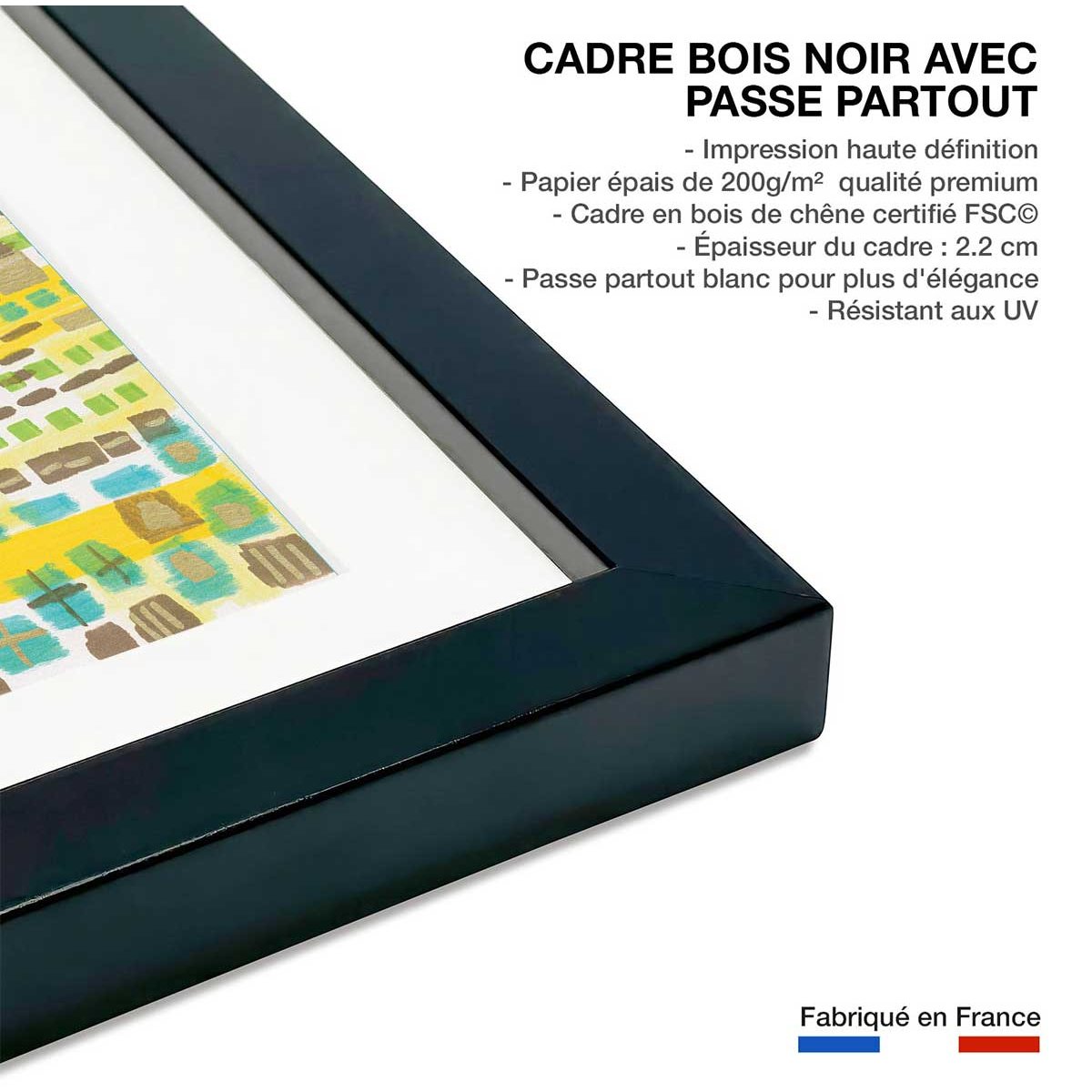 Poster vertikal block affiche + cadre en bois - noir, HEXOA
