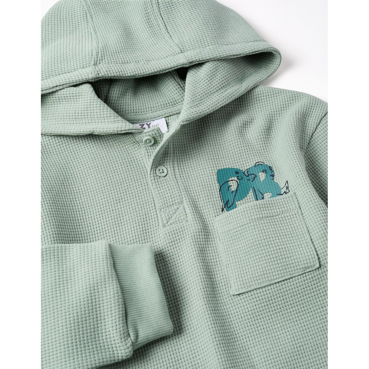 T-shirt à capuche avec imprimé et poche vert, ZIPPY