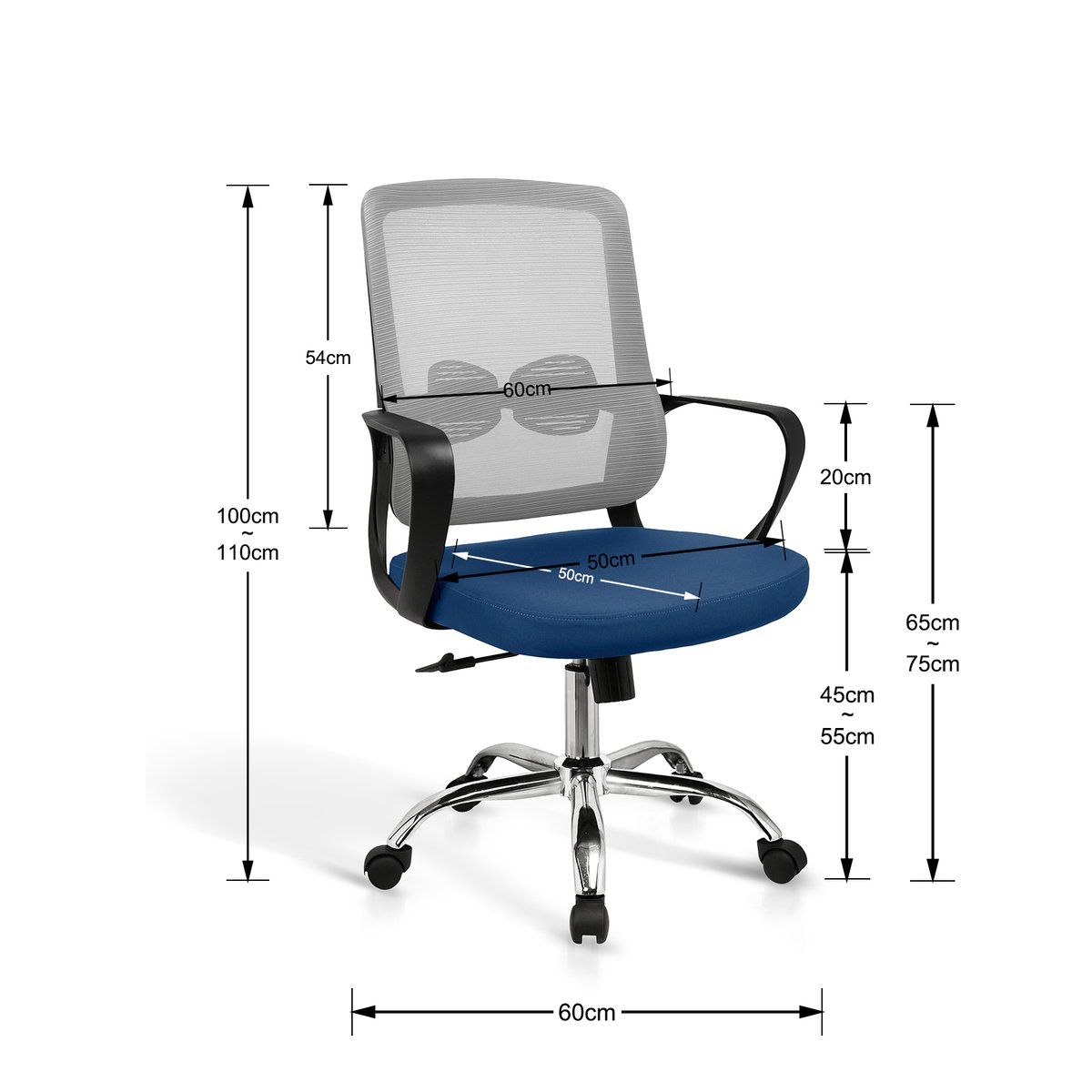 Chaise de bureau, MYLO gris, HISPANOHOGAR