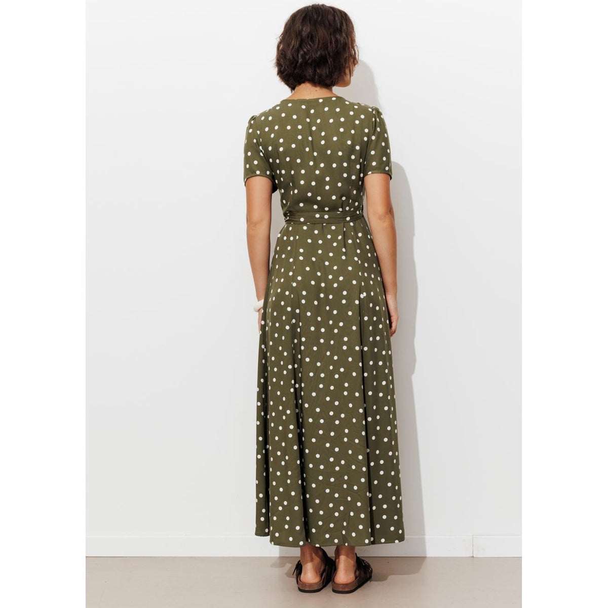 Robe longue à pois imprimé kaki, PROMOD