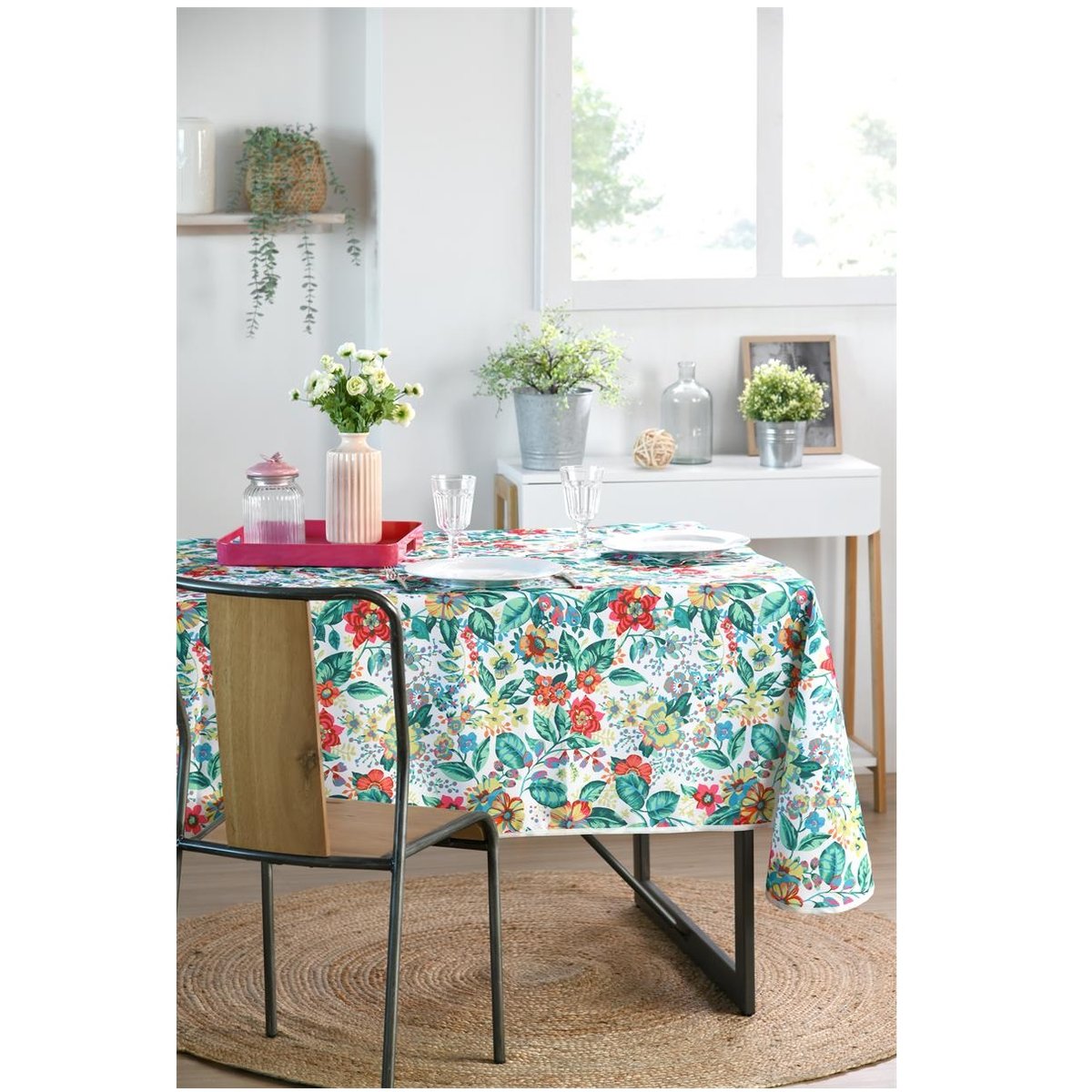 Nappe rectangle Fleurs colorees vert, EDEN